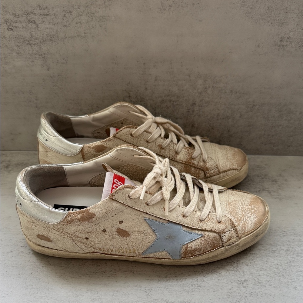 Golden Goose Beige Cream Sneakers with Silver Star